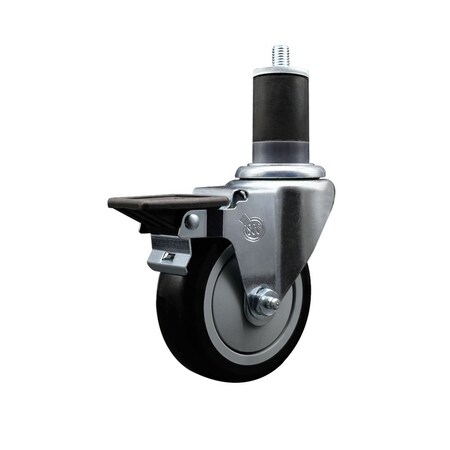 Service Caster 4'' Black Poly Swivel 1-5/8'' Expanding Stem Caster with Brake SCC-EX20S414-PPUB-BLK-PLB-158